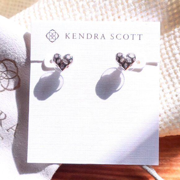 Kendra Scott Holland White CZ Heart Stud Earrings - Silver - Picture 1 of 2